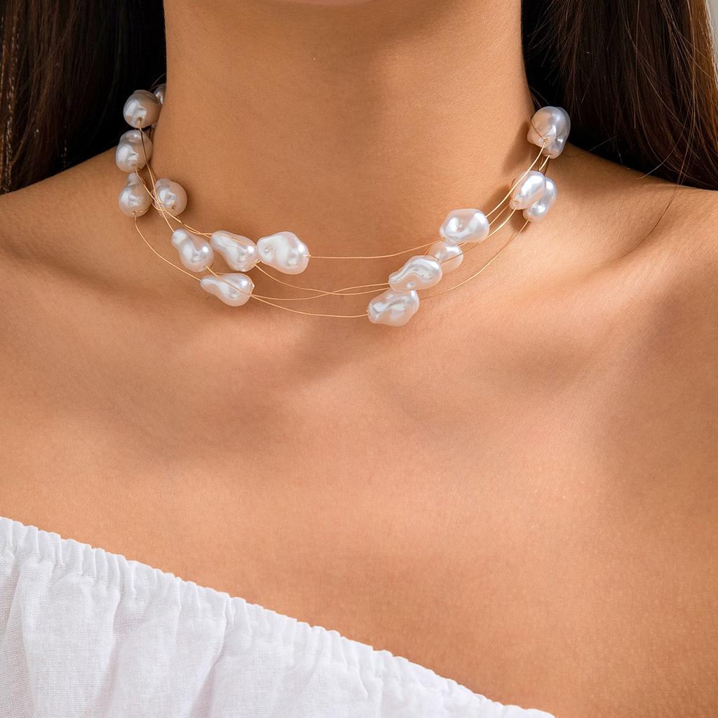 Niche Vintage Beaded Collarbone Chain Baroque Faux Pearl Necklace For Women