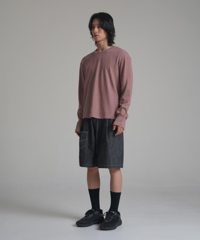 Noming Loose Fit Cropped Pigment Long Sleeve - Burgundy