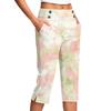 Women's Vintage Floral Print Button Pocket Trousers Slit High Waist Sports Yoga Casual Pants