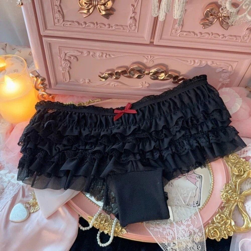 Layered Cake Design Lace Panties Bow Mesh Sweet Lace Briefs Romantic Women's Underwear Daily Wear