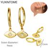 925 Sterling Silver Needle Vintage Square Round Pendant Earrings For Women Crystal Shell Geometric Earrings Fashion Jewelry
