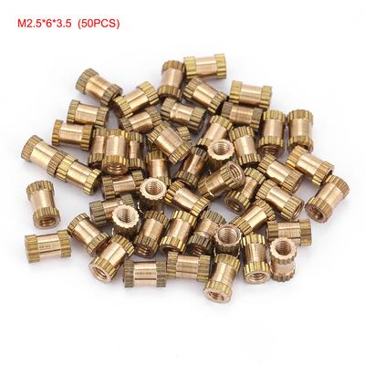 M2.5 Brass Cylinder Knurled Round Molded In Insert Embedded Nuts (M2.5*6*3.5; 50pcs)