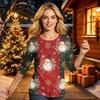Üç Çeyrek Kollu Kadın Günlük Noel Baskılı Boyundan Bağlamalı Üst