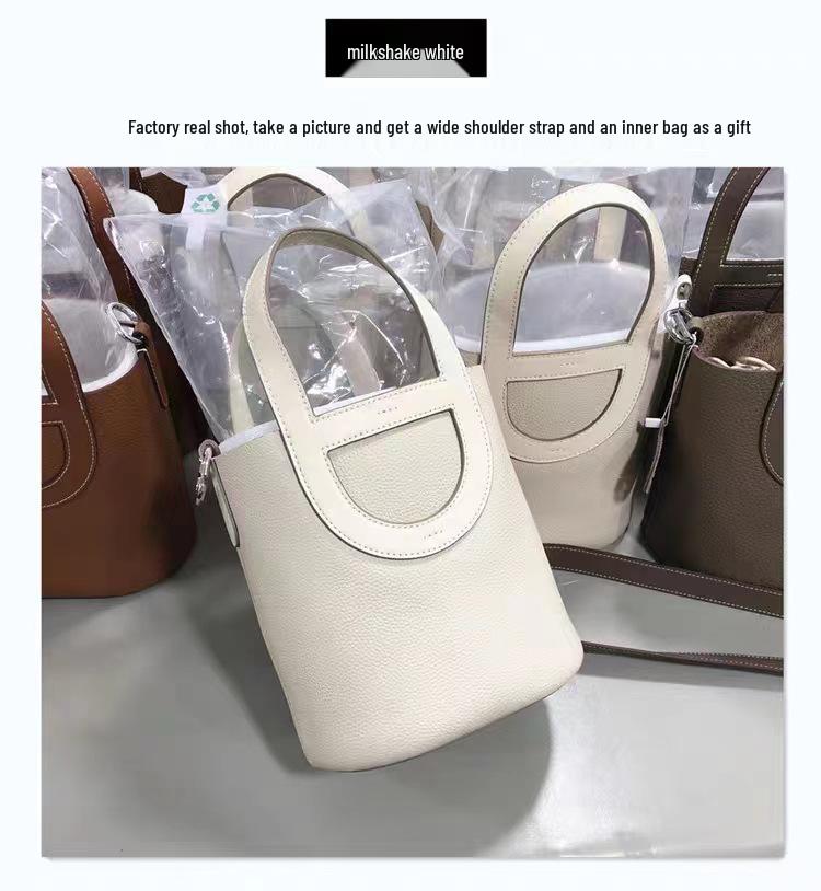 Luxury Women's Cowhide Basket Bucket Bag