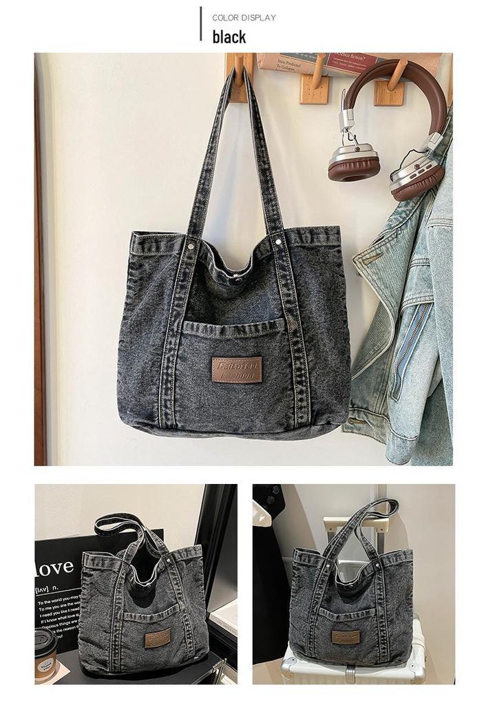 2026 Trendy Large Capacity Denim Tote Bag - Casual and Fashionable Shoulder Bag for Work and Commute