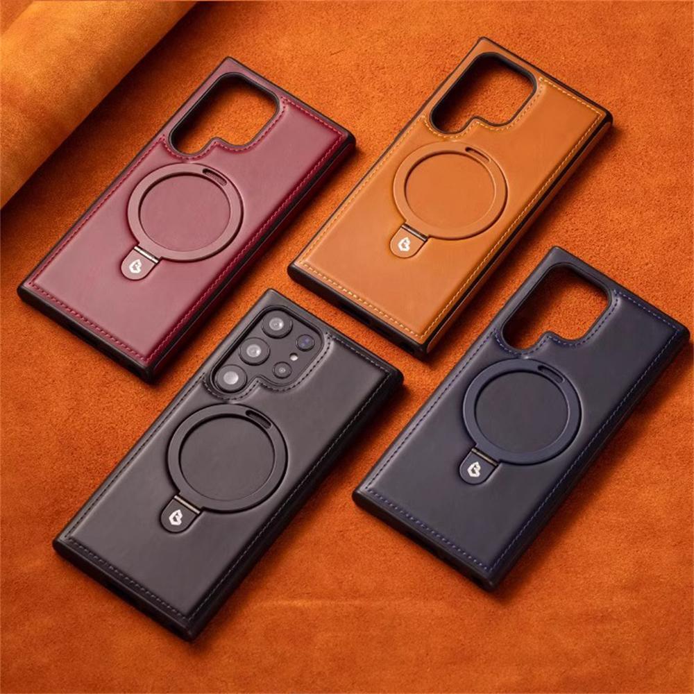 Business Retro Leather Holder Magnetic Case For Samsung Galaxy S26 S25 S24 Ultra S23 S22 Plus A15 Wireless Charging Bumper Cover