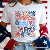 America Land of the Free T-and Kids Tshirt, Retro Floral Independence Day Tee