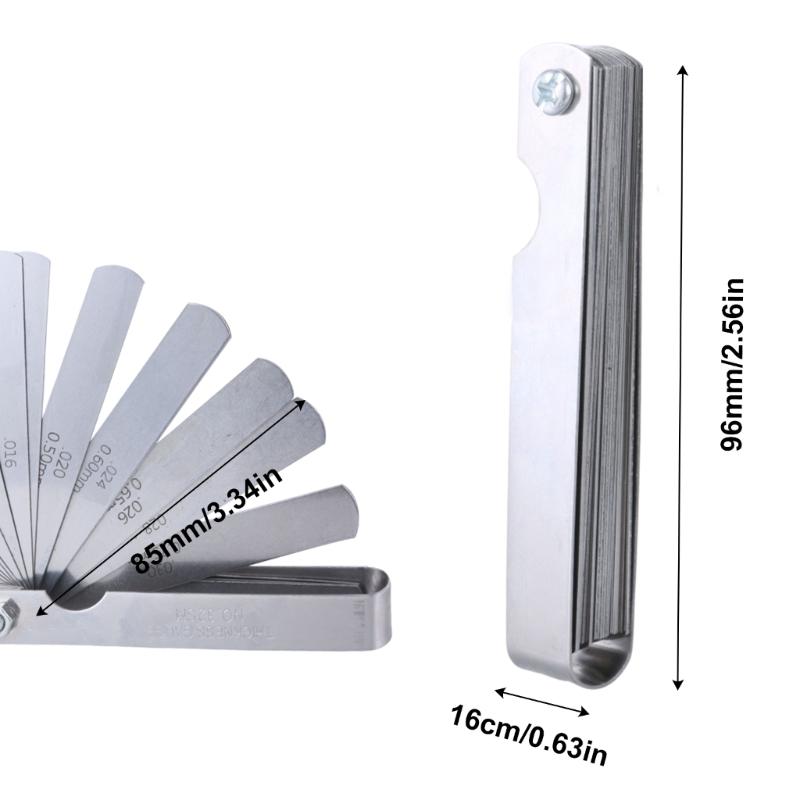 32 Pieces Long Feeler Gauge 0.03-1mm, Stainless Steel Feeler Gauge Double Marked Metric and Imperials Measuring Tool