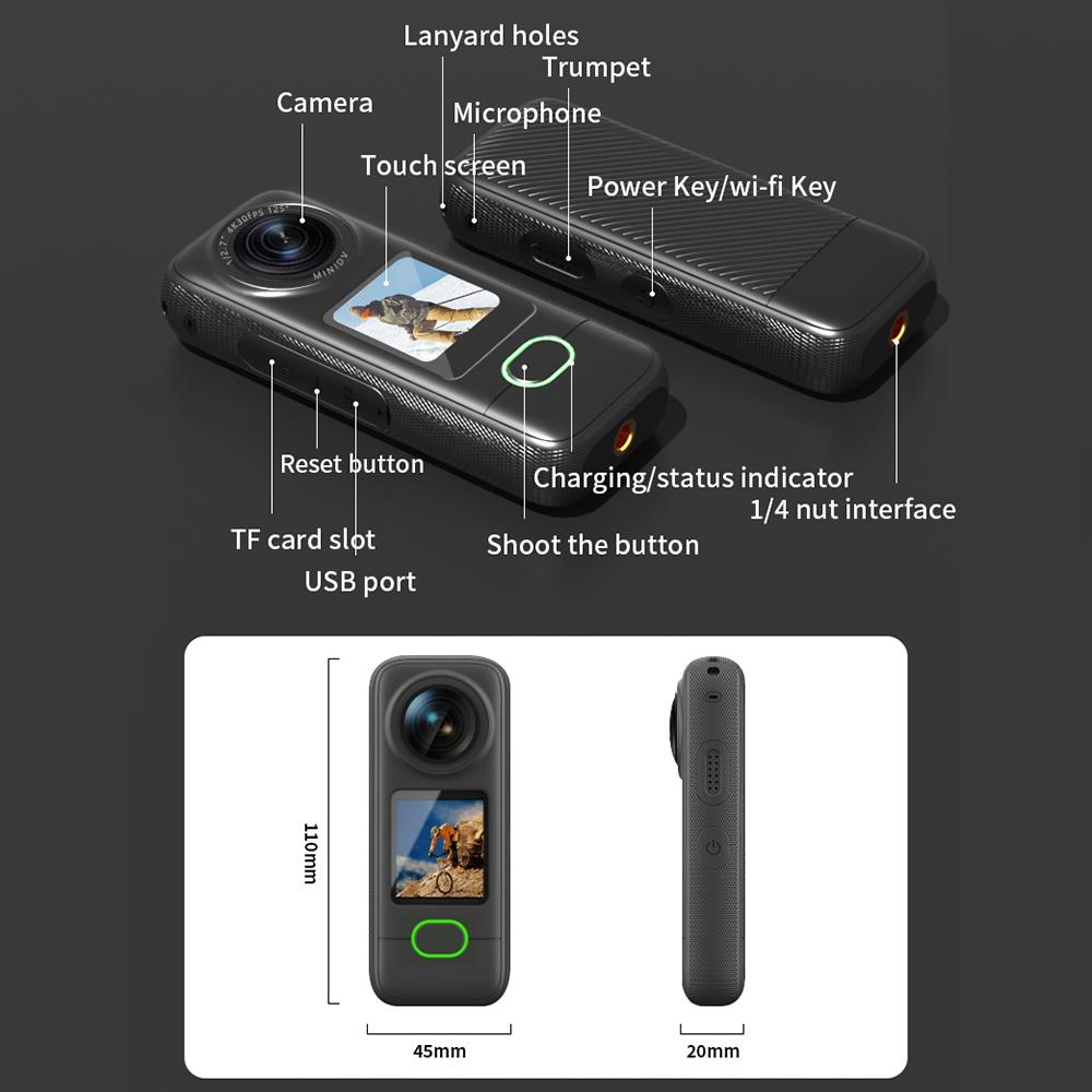 4K Actionkamera WiFi Sportkamera 150 graders vidvinkelobjektiv 1,4 tums pekskärm Anti-skak