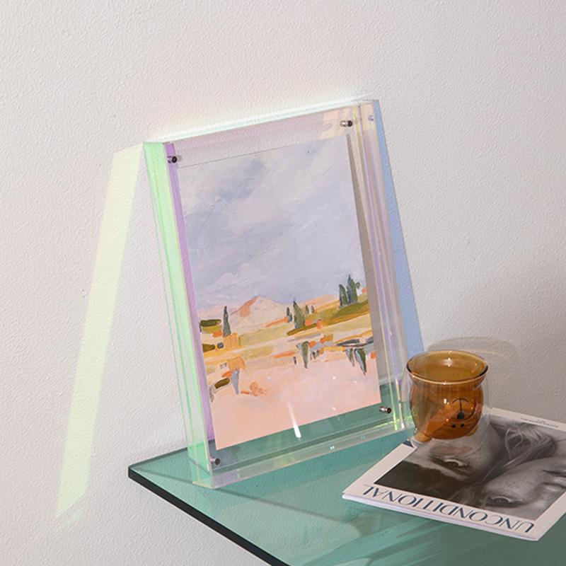 Большая акриловая плавающая фоторамка Дисплей для фоторамок Настенное крепление Настольный декор Фоторамки Неоновая подвесная рамка exter 21x30cm