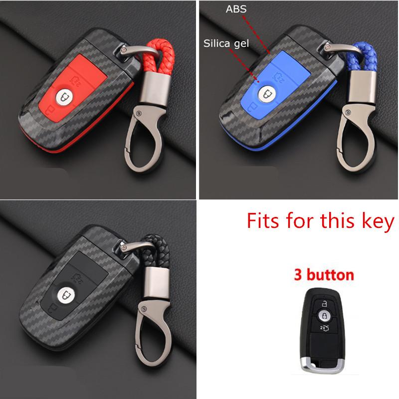 Carbon Fiber ABS Car Key Case Cover for Ford Fusion Mondeo Mustang Edge Expedition EXplorer F-150 F-250 F-350 2018 2019