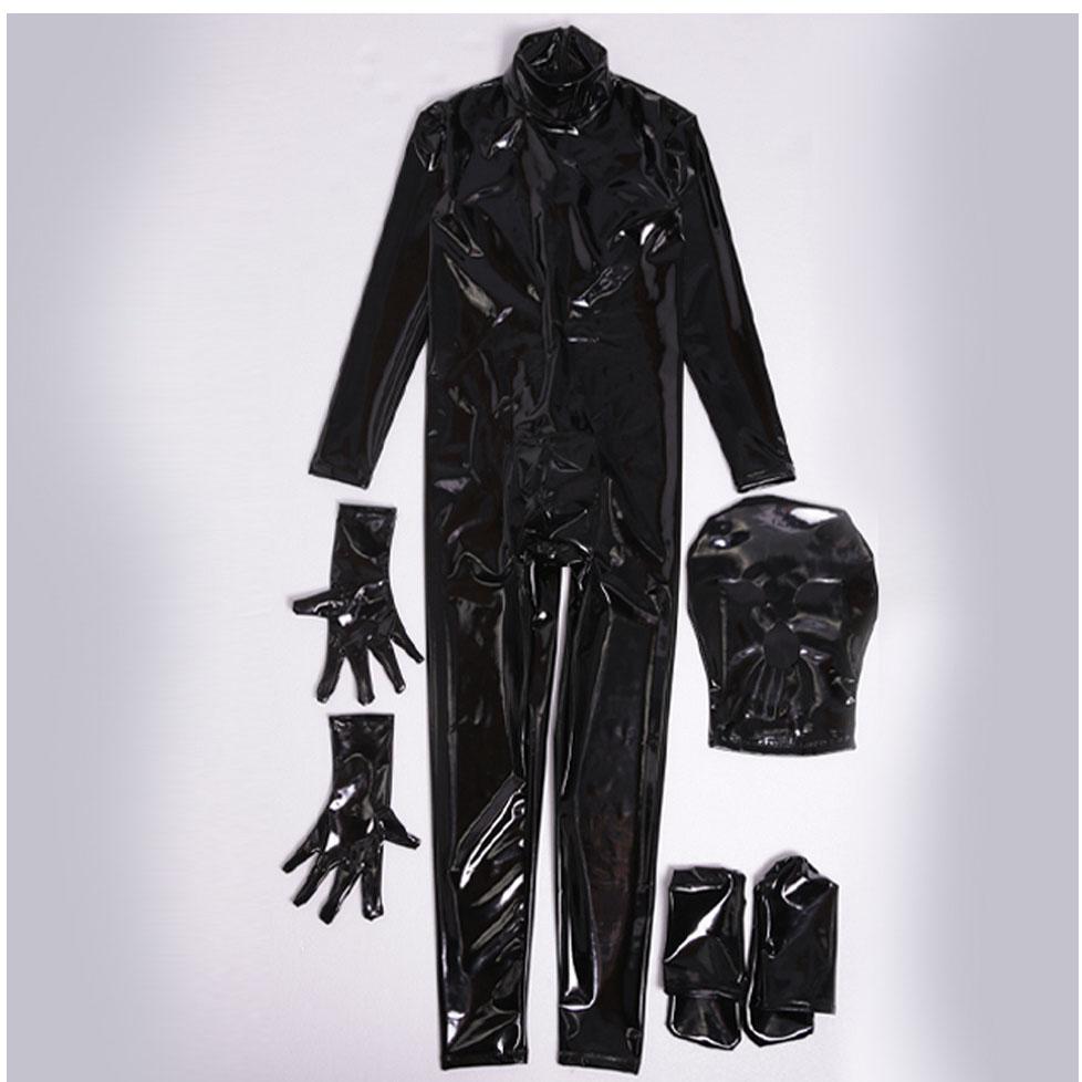 4Pcs/Set Wetlook Pvc Men Bodysuit Fitness Clothing Bodybuilding Clothes Body Shaper Full Coat Zentai Tights Catsuit Shapewear