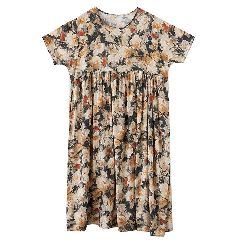 Kurzarm Plus-Size-Baumwolle im Vintage-Stil mit Blumenmuster, neu in Kleidern für Damen, lässig, locker, für den langen Sommer