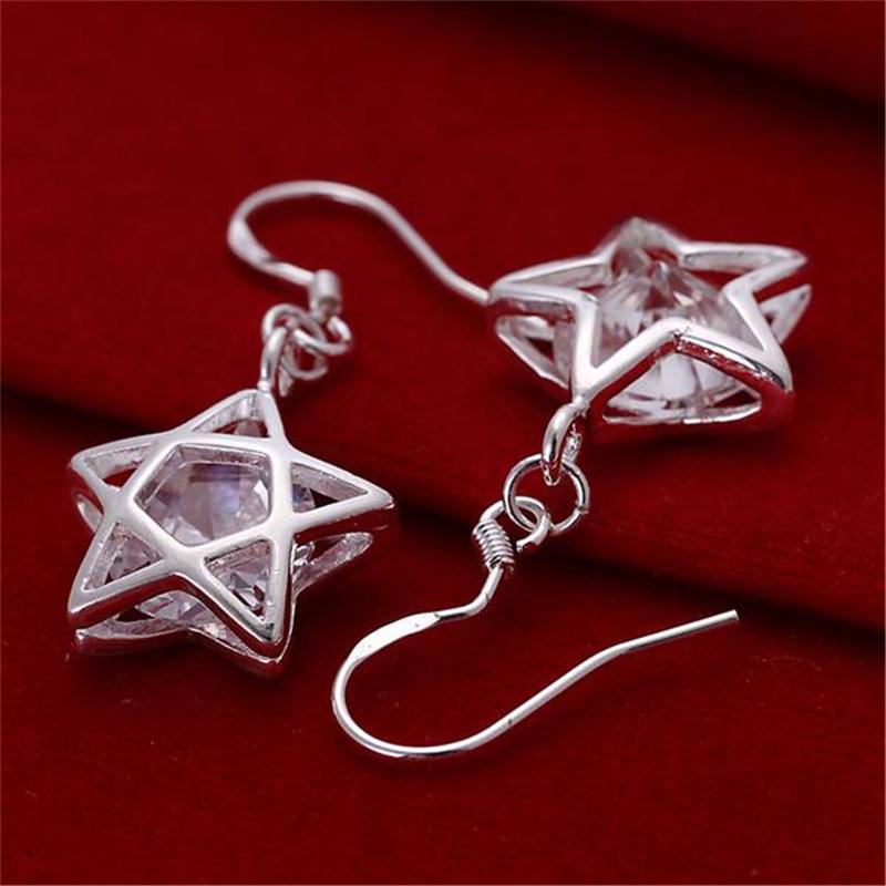 925 Sterling Silver Classic Star Crystal Earrings Charm for Women Jewelry Fashion Wedding Engagement Party Gift