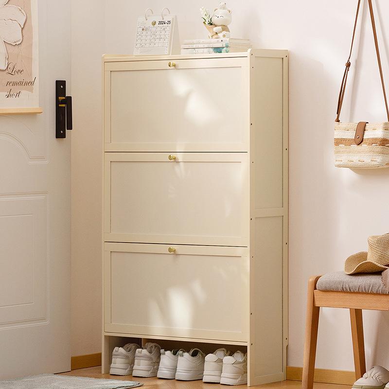 Slim Vertical Shoe Cabinet with Multi-Layer Storage and Doors