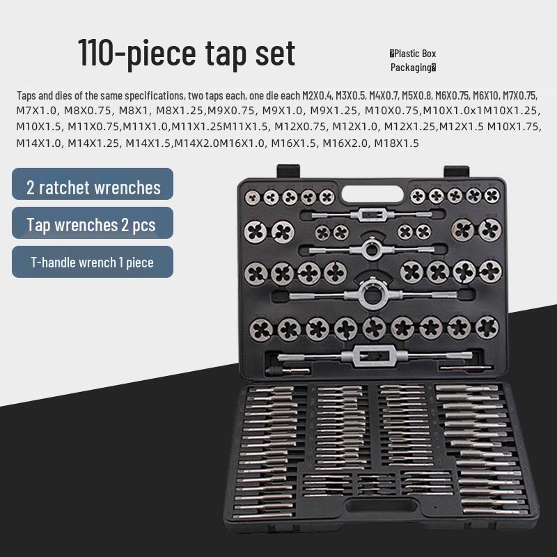 Manual Tap and Die Set: Tapping Drill Bits & Wrench Kit M3-M30