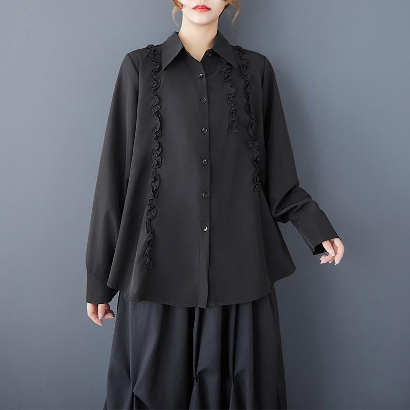 

Длинные рукава больших размеров хлопковые винтажные рубашки и блузки для блузки Повседневные свободные топы весна-осень женские рубашки на пуговицах чёрный