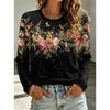 2026 Herbst Neues Damen Langarm Rundhals Lässiges T-Shirt mit Buntem Blumendruck Pflanzenelementen Outdoor Chic Top