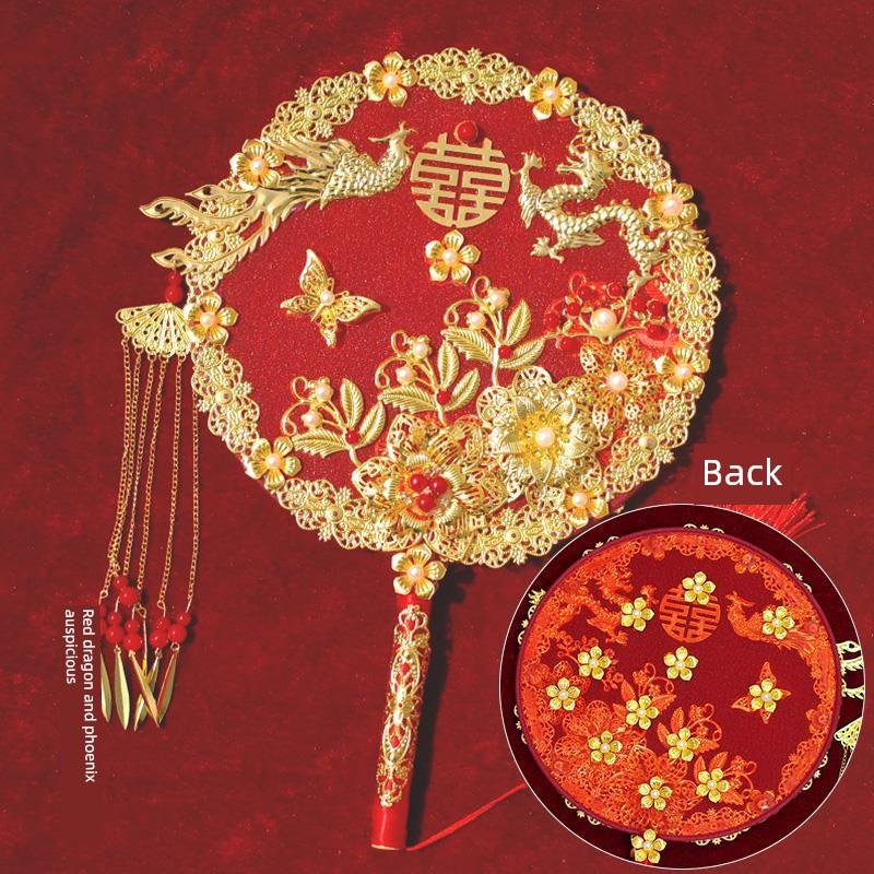 New Style Ancient-Style Fan, Bridal Round Fan, Wedding Fan, Xiuhe Dress Round Fan, Dragon and Phoenix Gown Accessories, Chinese-Style Hand-Held