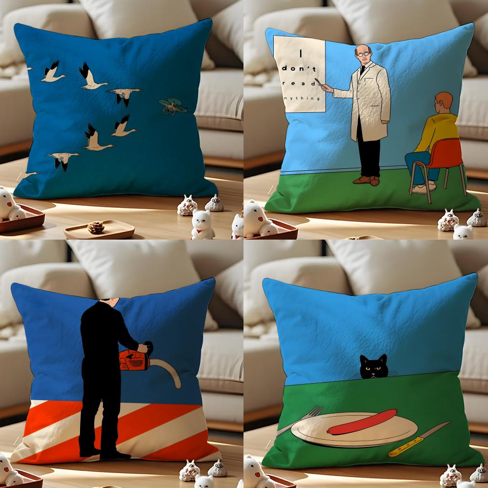 Parody Art Illustration Cushion Cover Anti-dustmite Pillowcase Invisible Zipper Silky Short Plush Sofa Cushion Cover