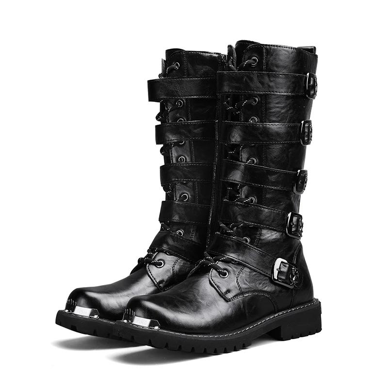 

High Quality Leather Boots for Men Black Boot Gothic Punk Motorcycle Boots Comfy Platform Boots Tooling Boot Botas Para Hombre 38