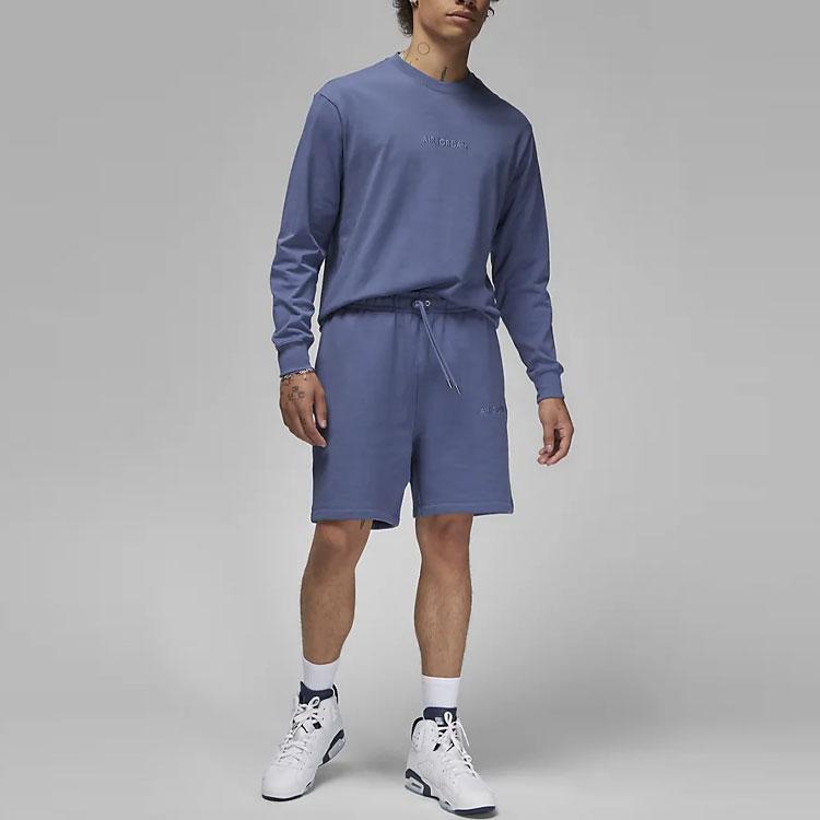 Jordan Wordmark Solid Embroidered Crew Neck Loose Long Sleeve T-Shirt Men Tops Diffused-Blue FJ0702-491