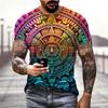 Summer Round Neck Aztec Calendar Graphic 3D Print Top Fashionable Casual Short Sleeved Men's T-shirts