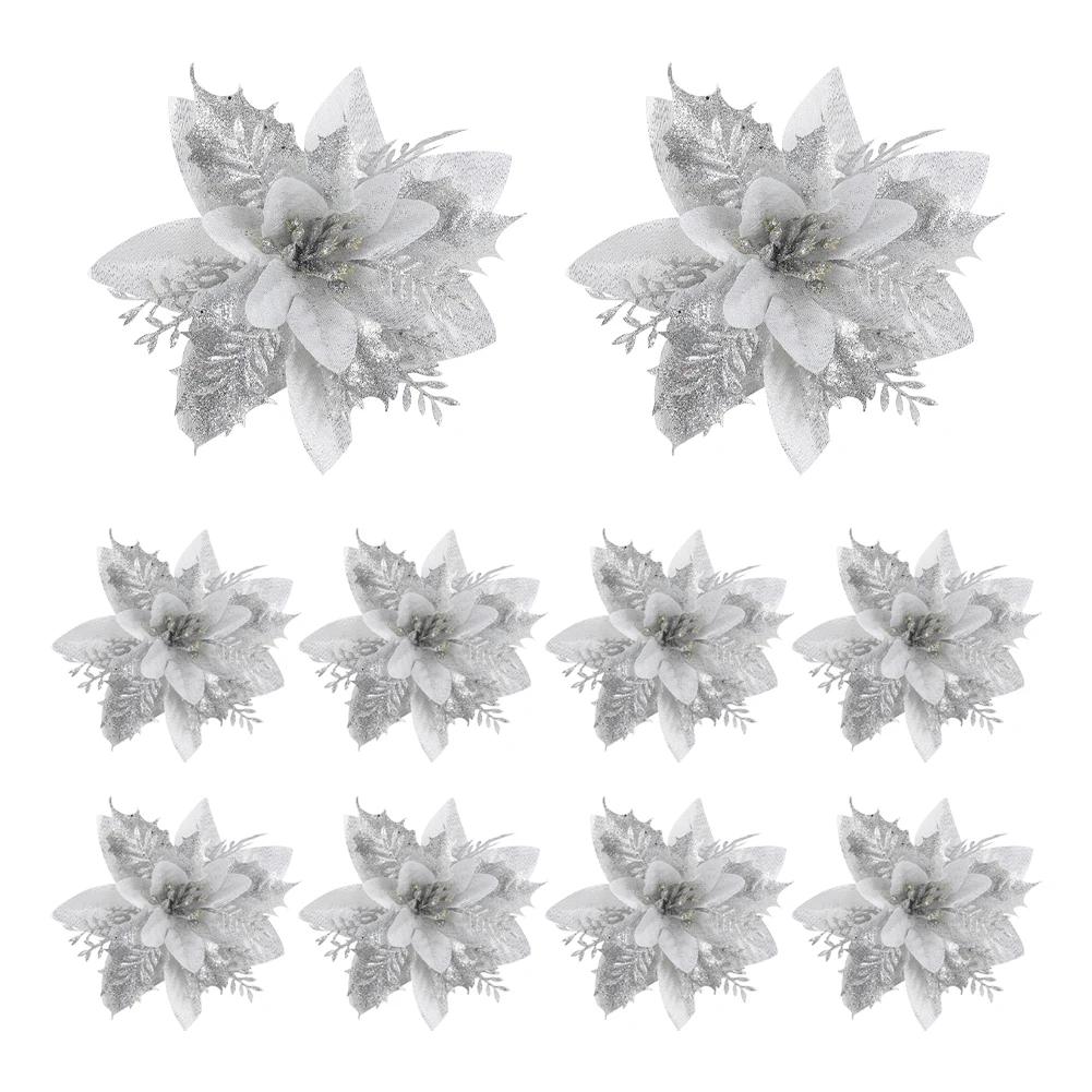 

10/20 шт. блестящие цветочные головки блестящие пудровые цветы декор рождественская елка украшения сверкающие рождественские цветы новогодние принадлежности