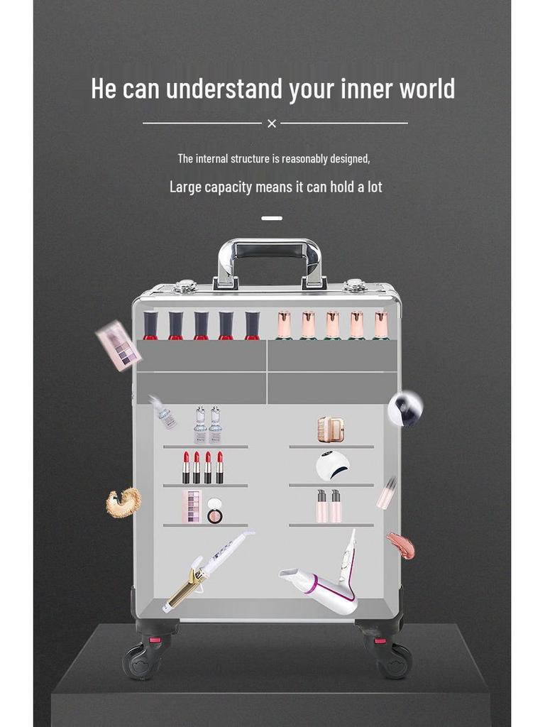 Portable Professional Makeup Case with Trolley, Lockable, Large Capacity for On-Site Beauty, Manicure, Microblading