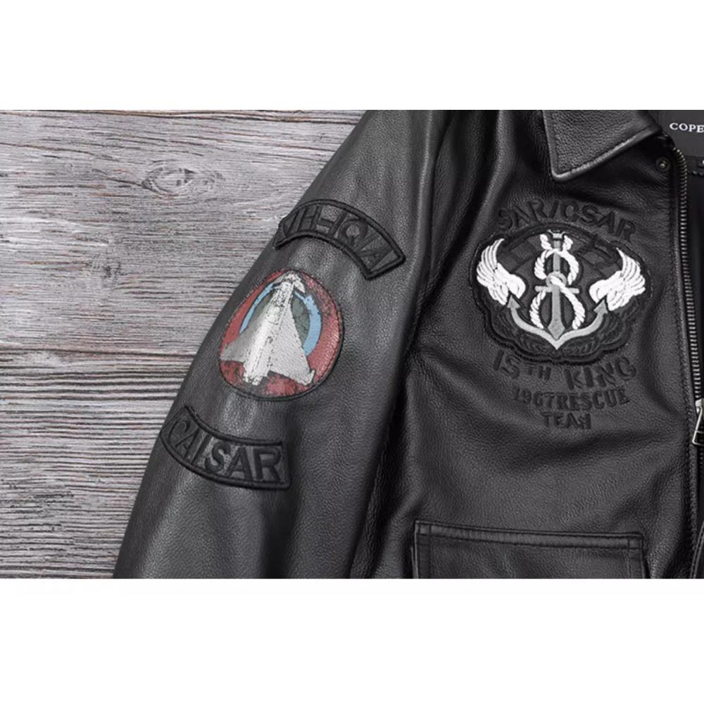 Chinese Size Genuine Leather Jacket for Men Real Cowhide Skin Military A2 Flight Suit Embroidered Pilot Coats Mens Aviation Clothing Autumn