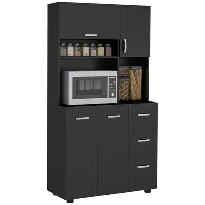 Mitmetasandiline köögikapp 4 ust 3 sahtlit Riiul Lisaks Suur Ülaosa 89L X 39.5W X 168H Cm Must