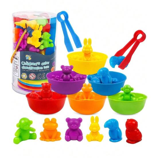 1 Set Kids Color Sorting Bowl Toy Educational Preschool Learning Animal Learning Counting Matching Game with Rainbow Bowls Training Sensory Toy