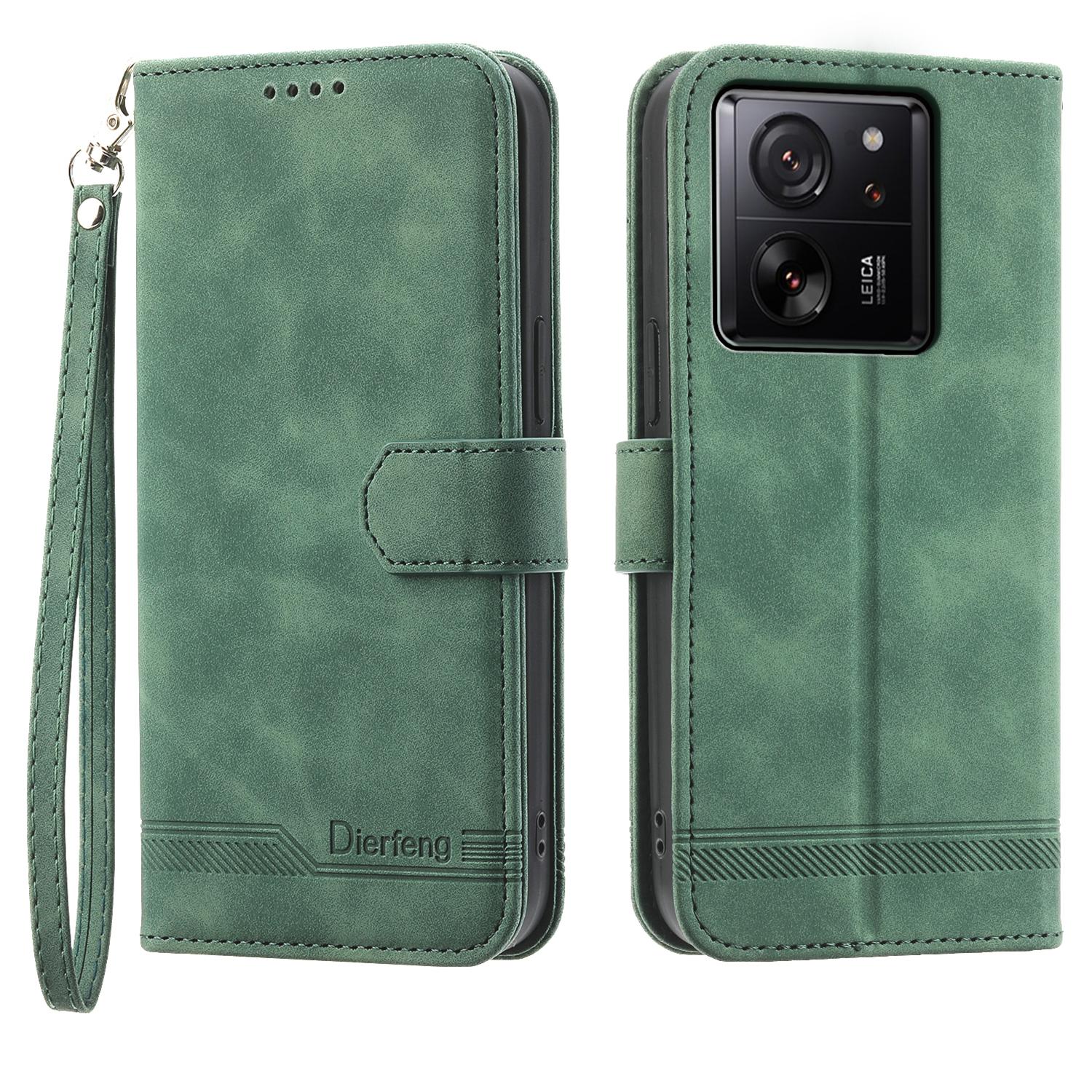 

DIERFENG DF-03 For Xiaomi 13T/13T Pro/Redmi K60 Ultra Case Imprinted Wallet Phone Shell Stand PU Leather Protector Green