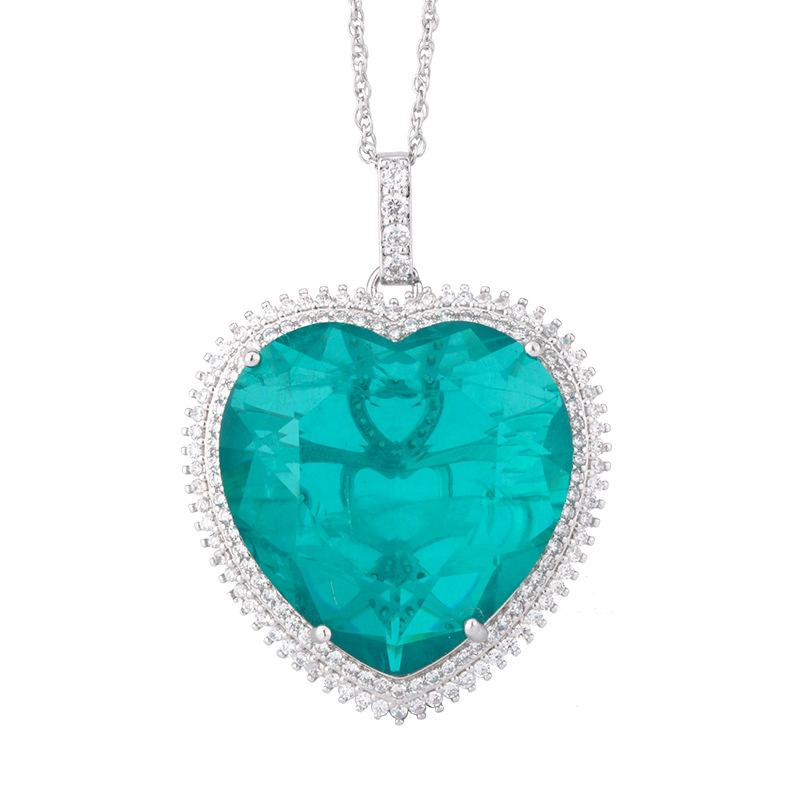 Jewelry Classic Vintage Sweater Chain Big Heart Colored Treasure Pendant Necklace Main Stone 32 * 32