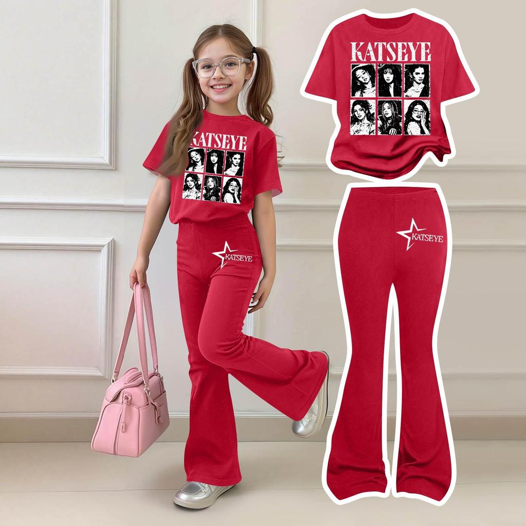 Girls Casual Short Sleeve Printed Outfit Set for Daily Summer Wear