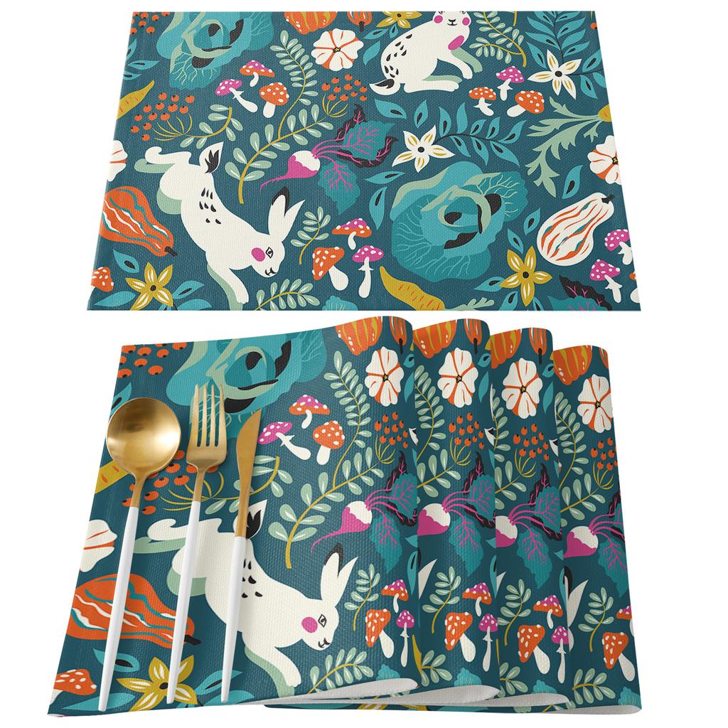 Față de masă cu flori de iepure și frunze de ciuperci Decor de vacanță Fețe de masă dreptunghiulare rezistente la apă Decor de nuntă