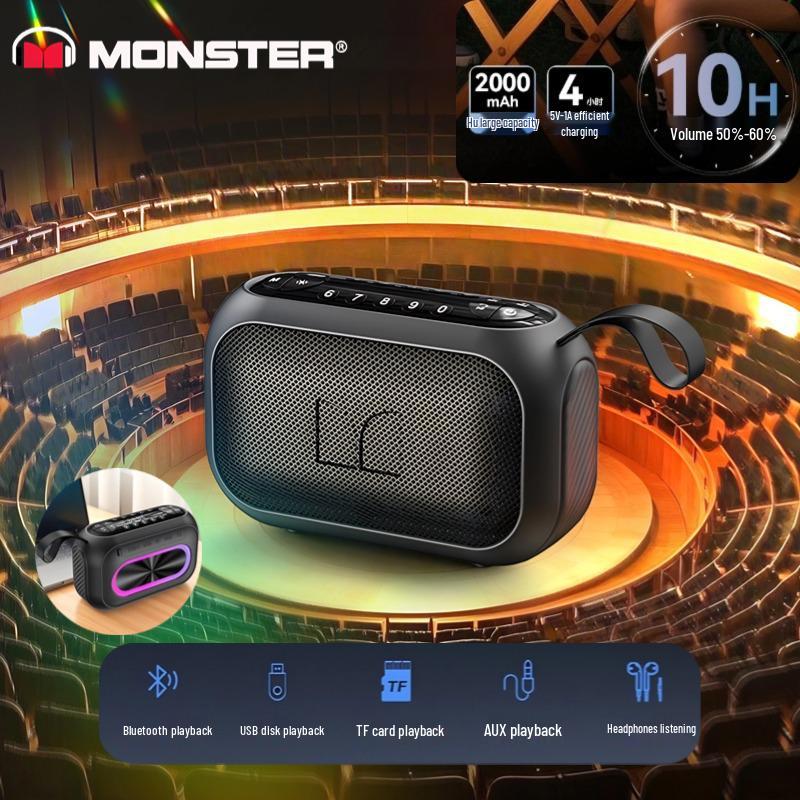 MS62110 Monster Bluetooth Outdoor Portable Speaker with Large Volume, High Sound Quality, Card Slot, USB Drive, and Subwoofer.