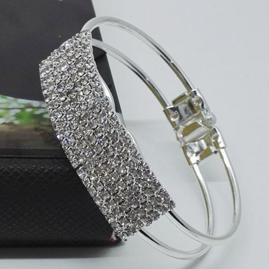 Luxury Full Rhinestone Inlaid Hollow Band Cuff Bangle Bracelet Women Jewelry