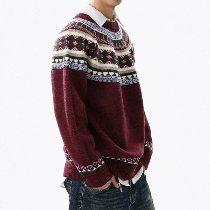 Unisex Retro Round Neck Sweater - Comfortable, Soft Knit Top for Autumn/Winter