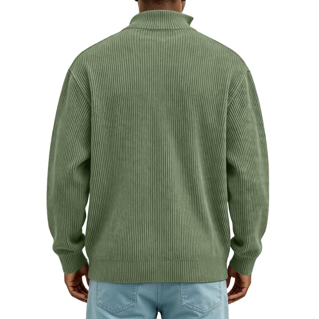 Men's Corduroy Long Sleeve Mock Neck Pullover with Front Pocket Casual Retro