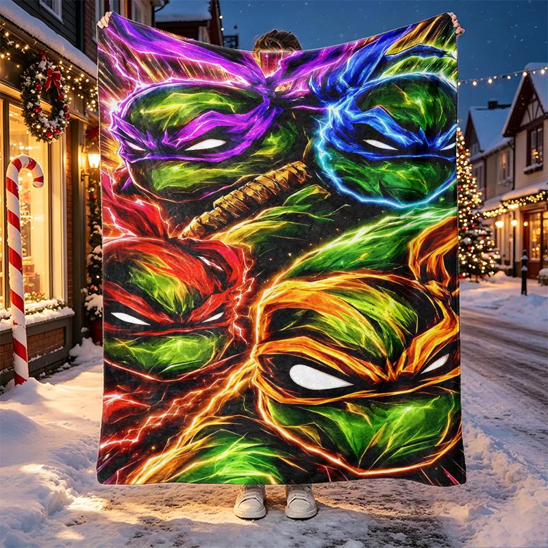 Teenage Mutant Ninja Turtles Pattern Blanket for Home Decoration, Bed, Sofa, Car Travel, Camping, Suitable for All Seasons, Birthday Christmas Gift
