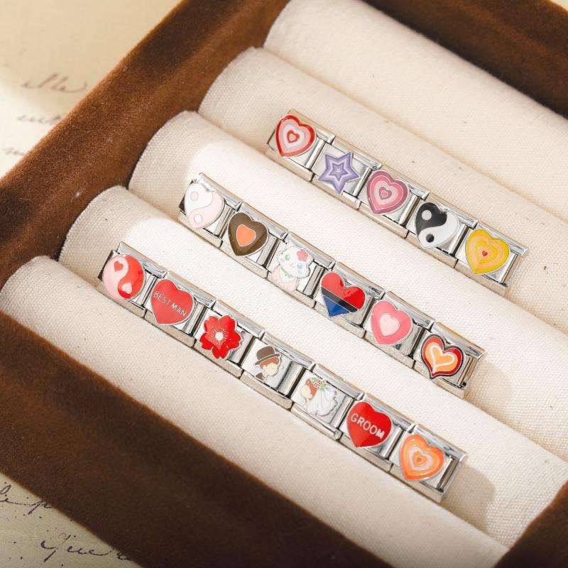 Hapiship Culoare romantică Heart Star Flwoer Tai Chi Italian Charm Links Fit 9mm Bratara din oțel inoxidabil Bijuterii DIY Fabricare DJ597