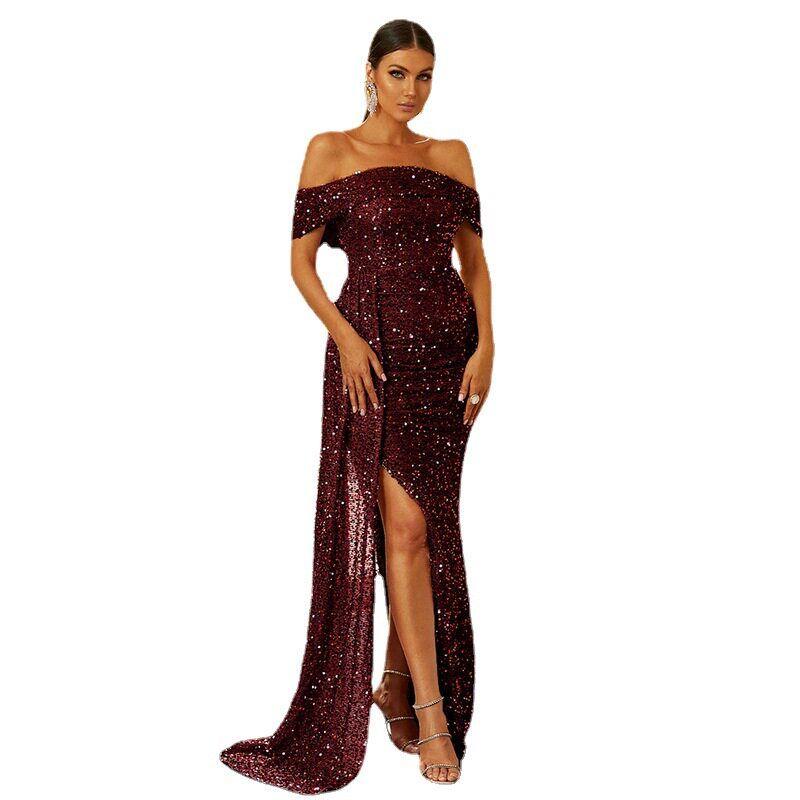 Cross-Border Foreign Trade Dress European and American Style Sexy Birthday Party Long Gown Plus Size Wedding Evening Dress Performance Dress