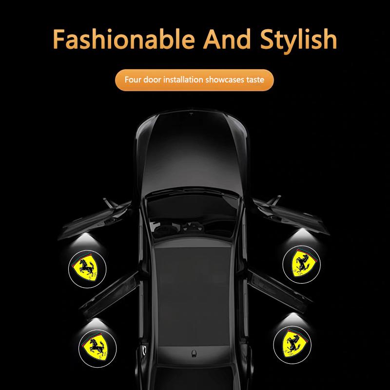 F-Ferrari-F Emblem 2PCS Car Door Welcome Light For Ferrari GTO 288 812 Stradale Roma Spider SF90 F430 Enzo LED HD Projector Lamp