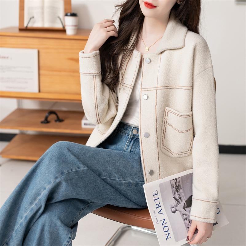 Short imitation woolen coat women's clothing autumn new loose lapel small women's cardigan coat