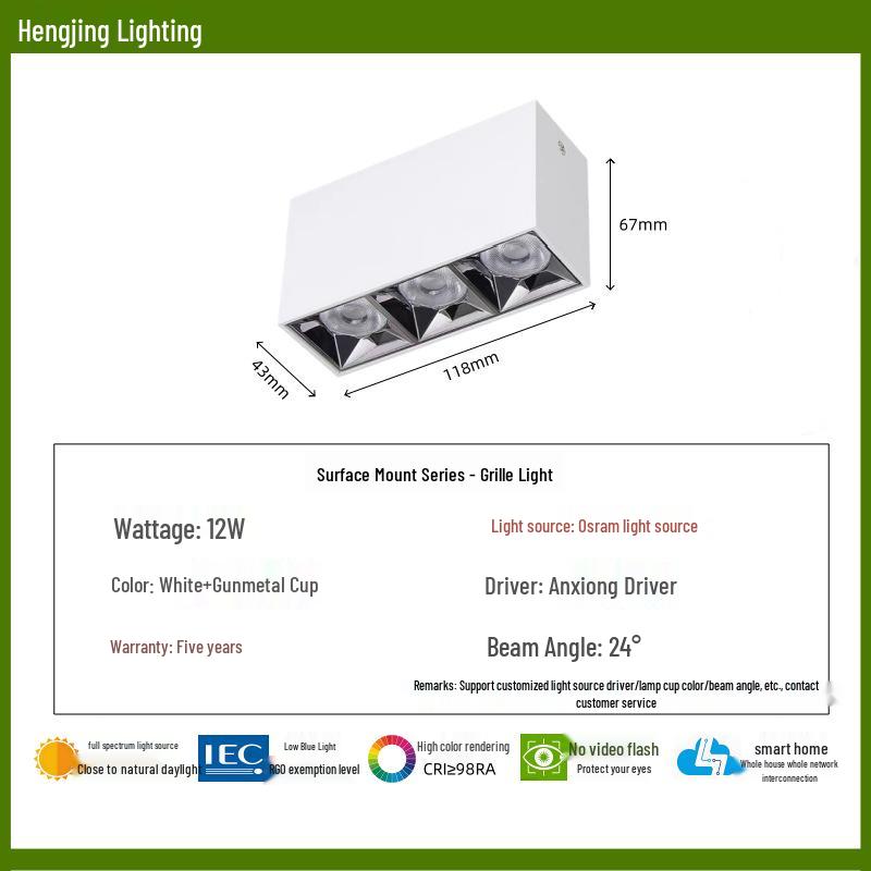 

Full Spectrum Anti-Glare Surface-Mounted Ceiling Light Strip for Living Room and Bedroom Warm Light 3000K [5-Year Warranty]