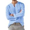 Cotton Linen Men Shirt Brief Breathable Comfy Solid Color Long Sleeve V Neck Casual Blouse Hawaiian Shirt Oversize Tops