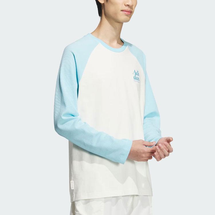 Adidas Small Logo Embroidered Color Block Long Sleeve Sports Casual Tee Men Tops Prayer-Blue JI9826