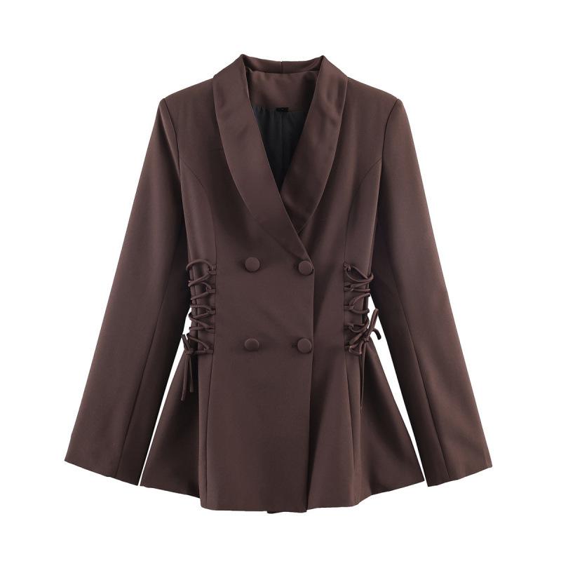 2025 European Winter Satin Patchwork Lace-up Slim Blazer L