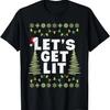 Let's Get Lit Adult Christmas Hat Xmas PJ Costume T-Shirt